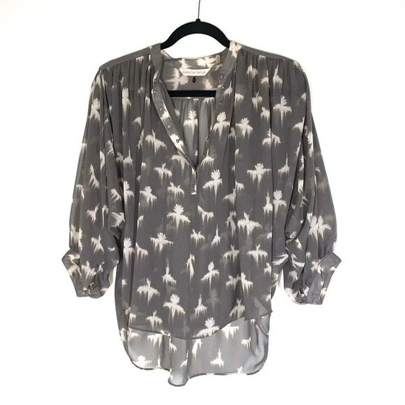 Rebecca Taylor Free Bird Sheer Taupe 3/4 Sleeve Blouse Size 0 - Picture 2 of 11